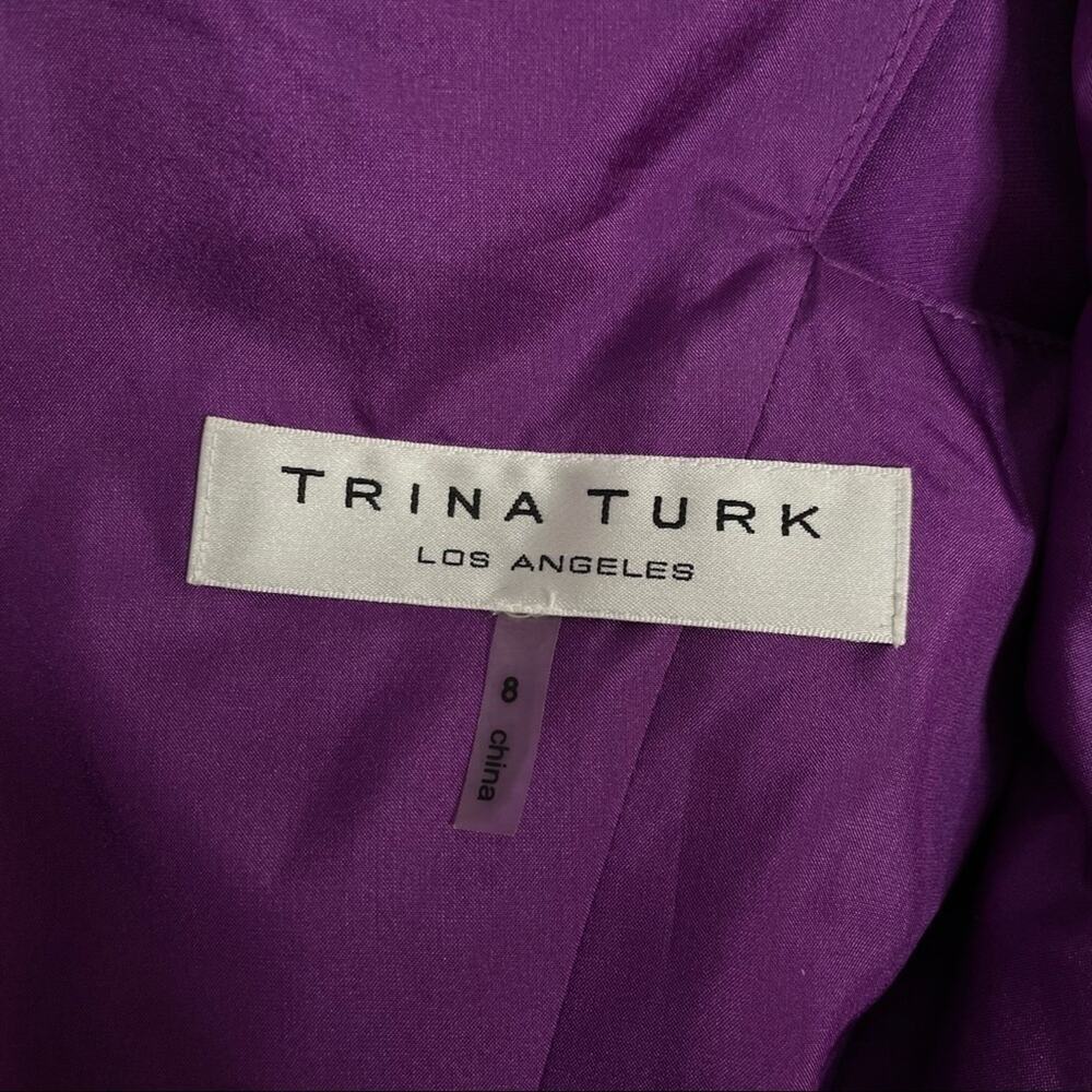 TRINA TURK Silk Dress Womens Size 8 One Shoulder Beaded Belted Mini Party Purple - Picture 8 of 11